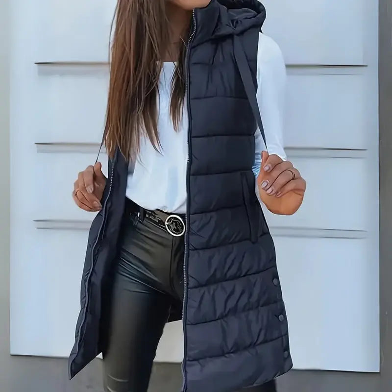 Rain | Casual Mouwloze Hood Lange Puffer Vest