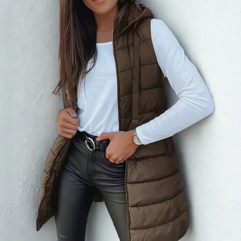 Rain | Casual Mouwloze Hood Lange Puffer Vest