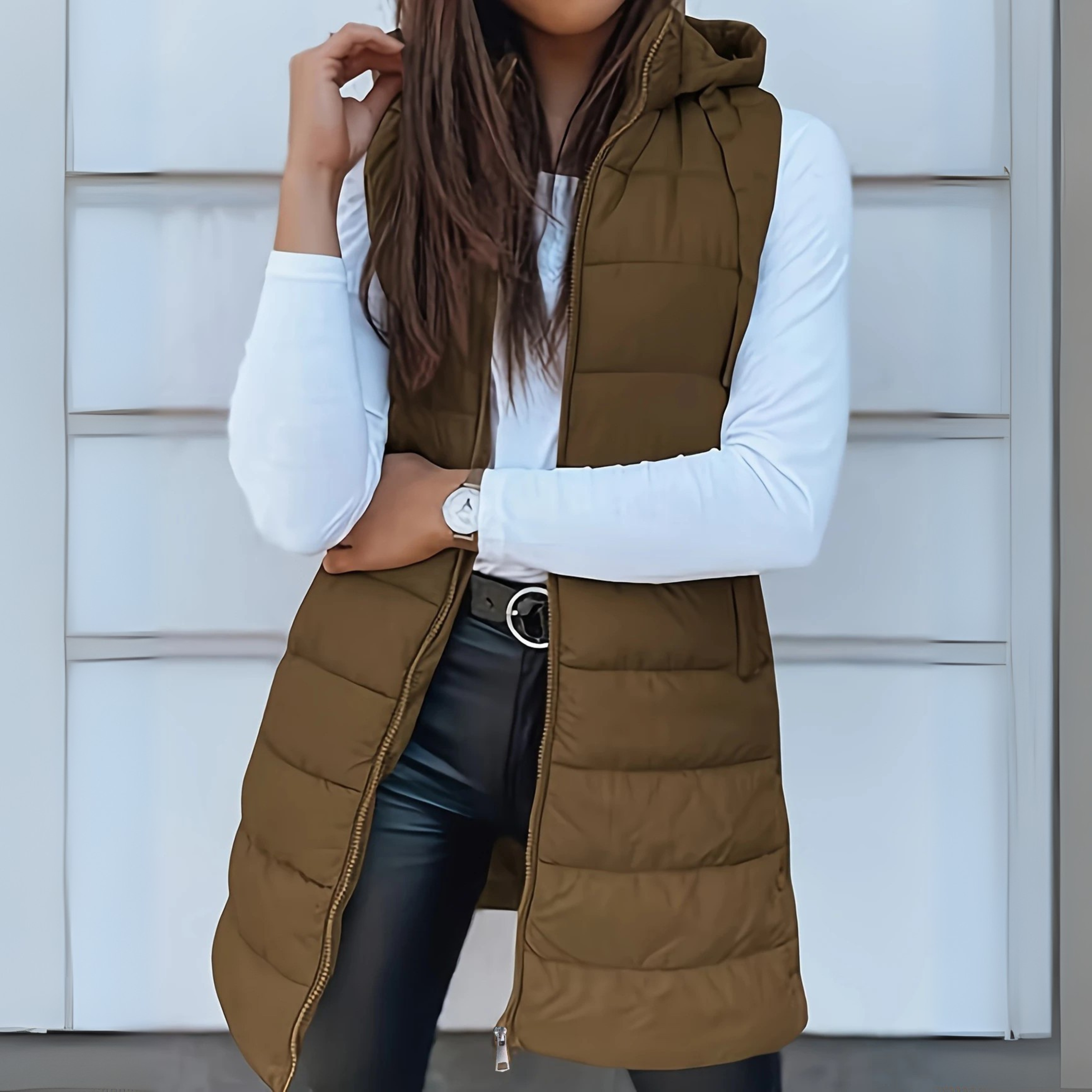 Rain | Casual Mouwloze Hood Lange Puffer Vest