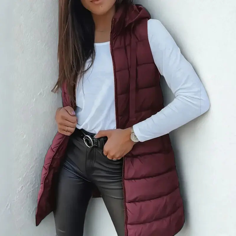 Rain | Casual Mouwloze Hood Lange Puffer Vest