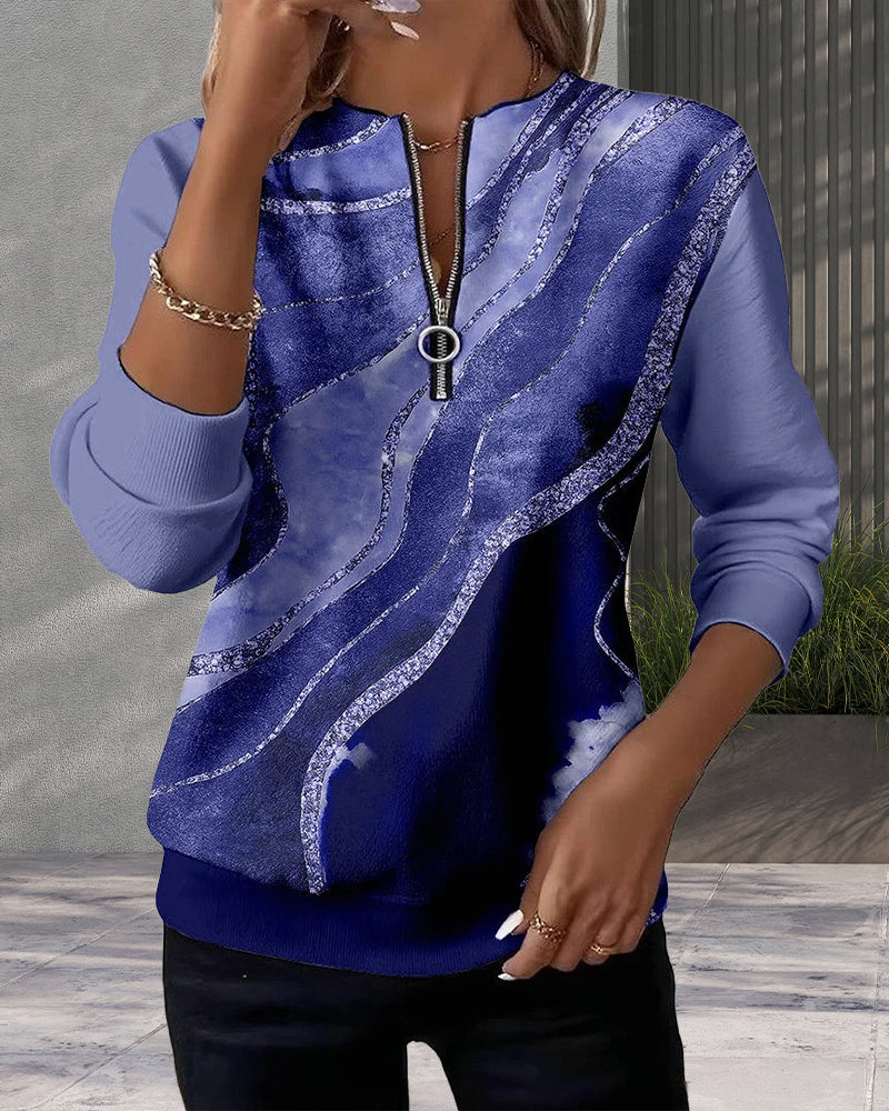 Sweatshirt met halve rits en vintage print 5