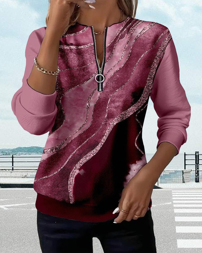 Sweatshirt met halve rits en vintage print 7