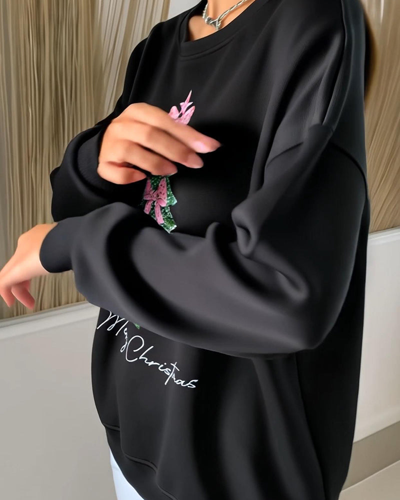 Sweatshirt met ronde hals en lange mouwen en kerstprint 7