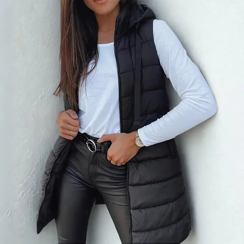 Rain | Casual Mouwloze Hood Lange Puffer Vest