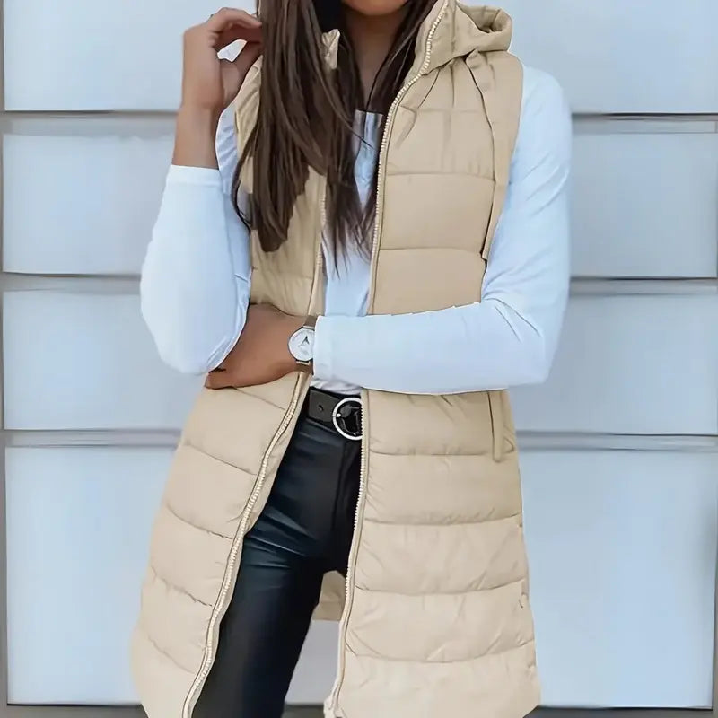 Rain | Casual Mouwloze Hood Lange Puffer Vest
