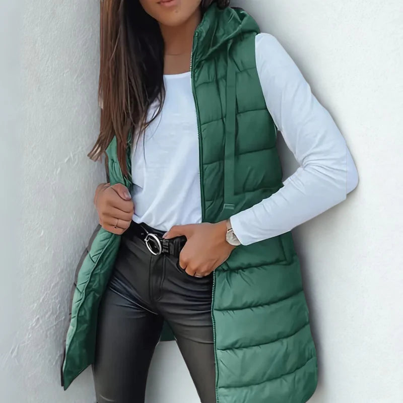 Rain | Casual Mouwloze Hood Lange Puffer Vest