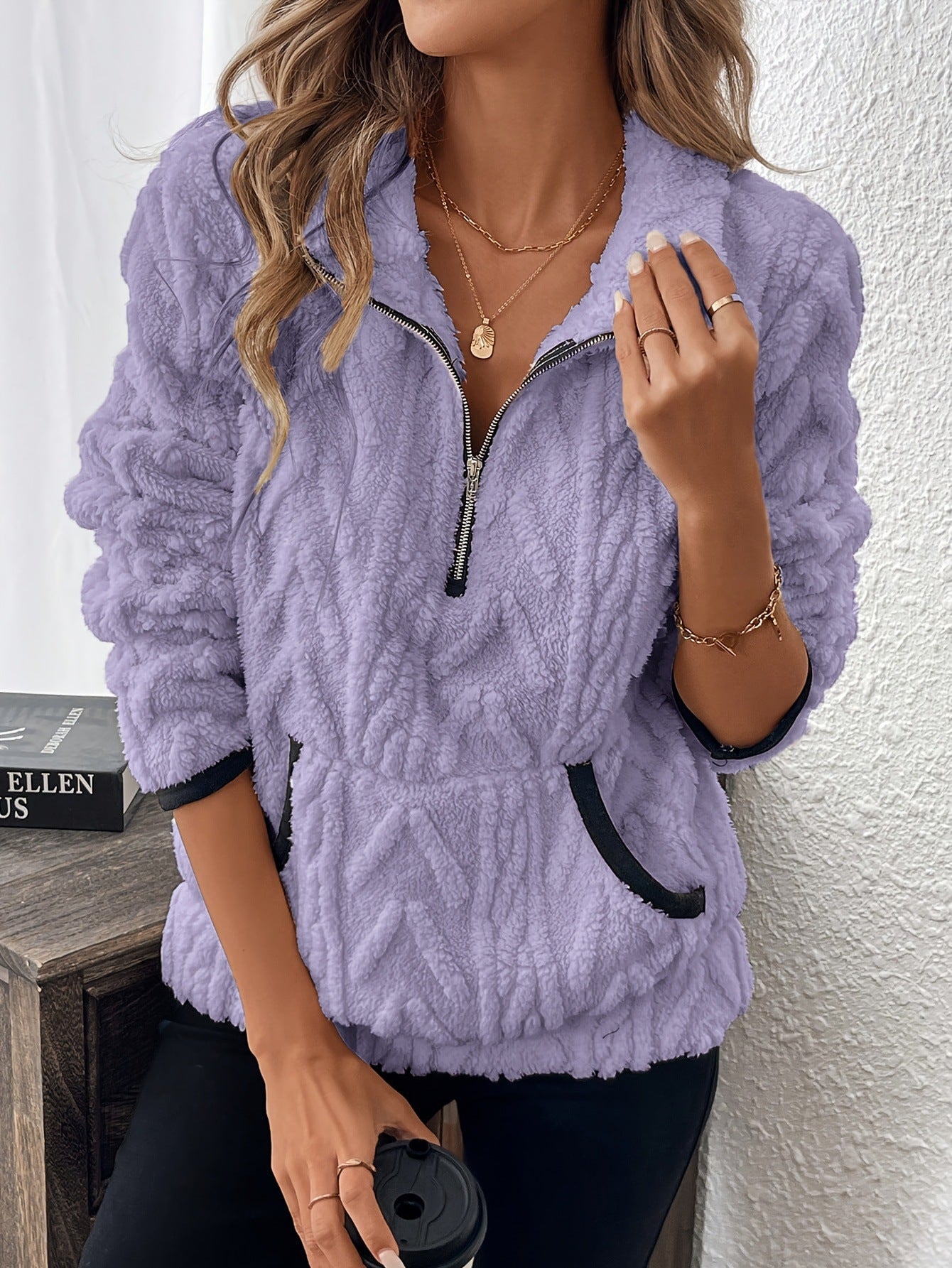 Briella – Fuzzy Sweatshirt met halve rits en zakken 5