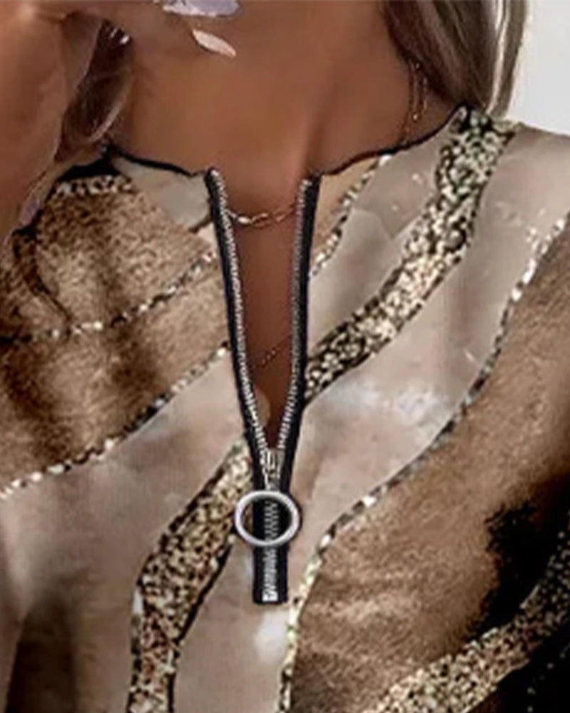 Sweatshirt met halve rits en vintage print 2