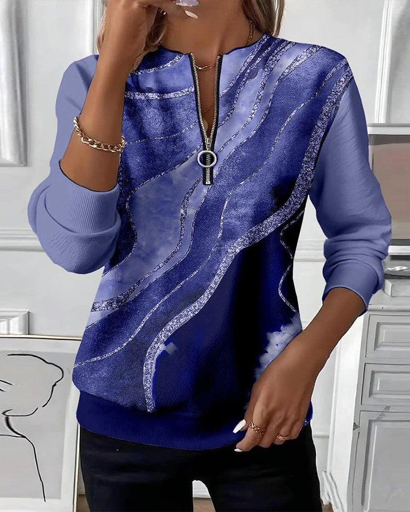 Sweatshirt met halve rits en vintage print 6