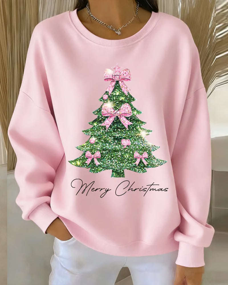 Sweatshirt met ronde hals en lange mouwen en kerstprint 0